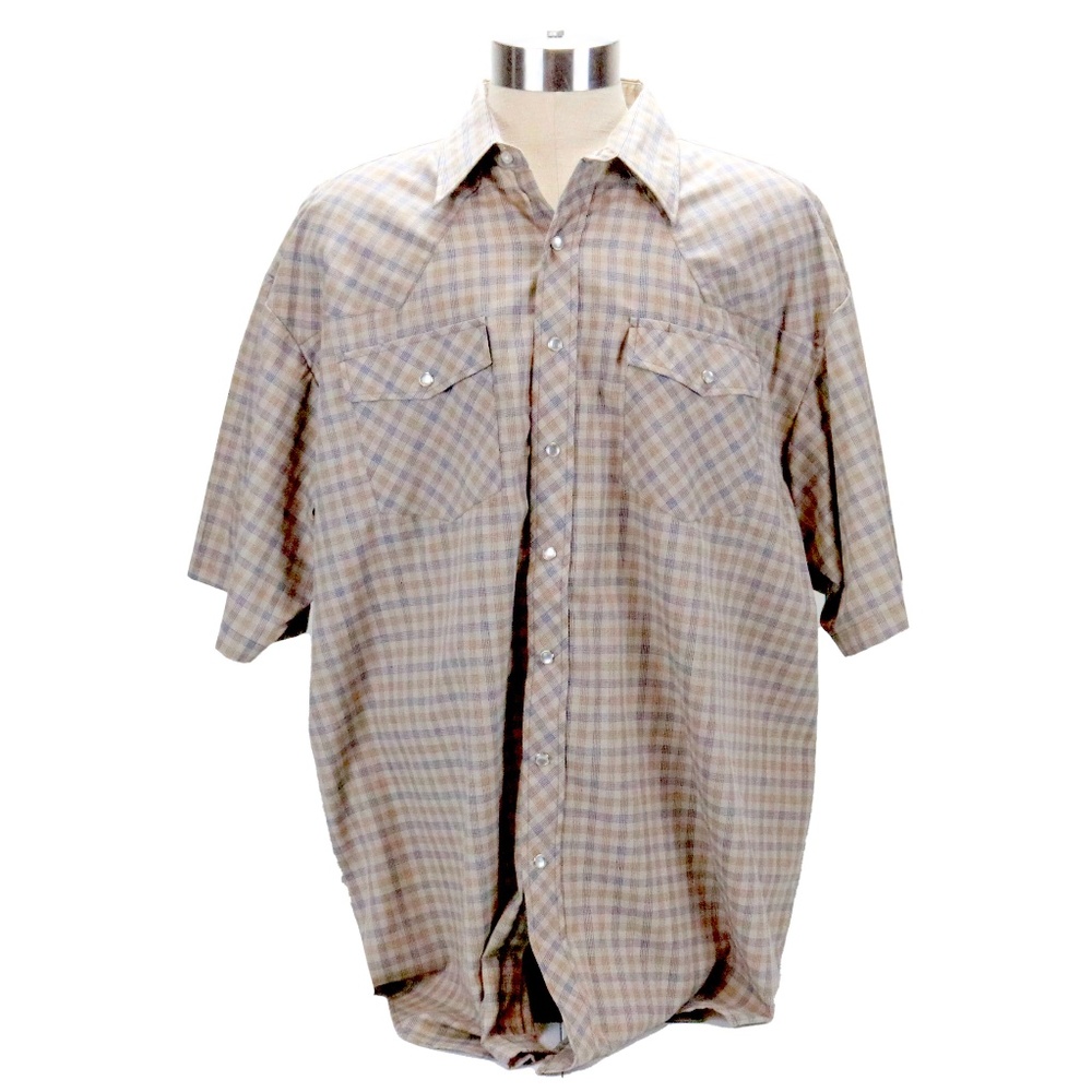 Cobra Creek Pearl Snap 2XL XXL Pocket Short Sleeve Shirt Brown & White Checked